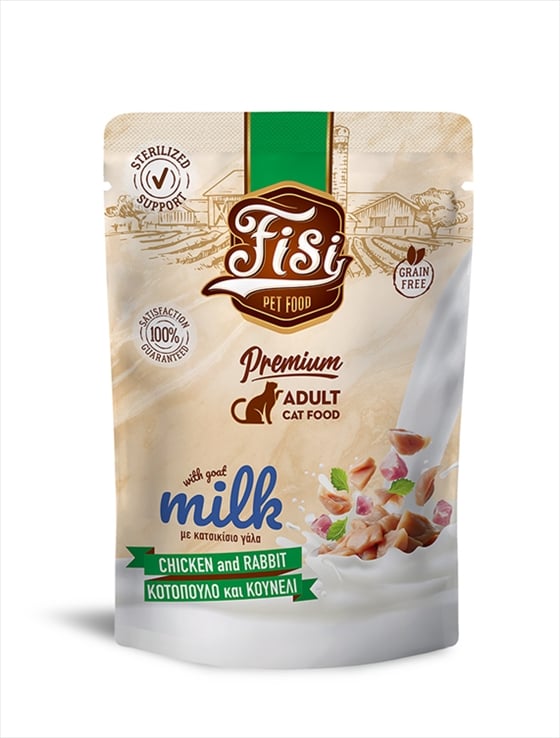 FS221.jpg FISI ADULT CAT WITH CHICKEN RABBIT GOAT MILK POUCH 85gr - Image 1