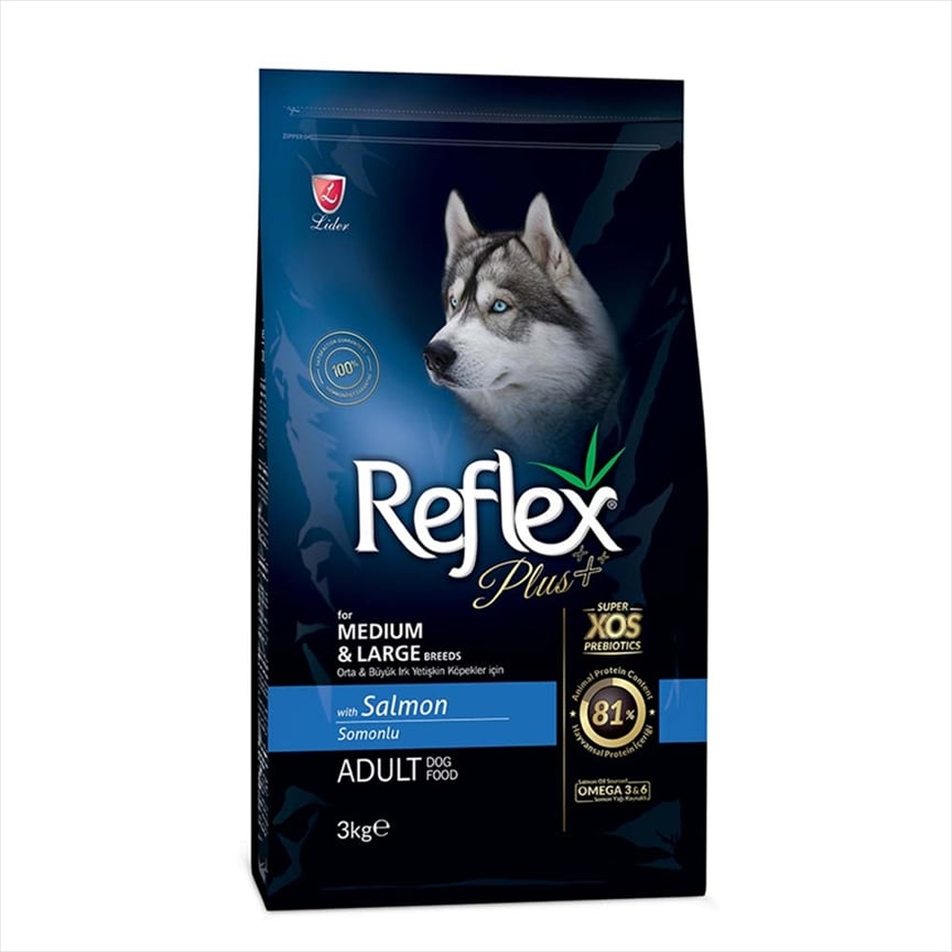 L10908.jpg REFLEX PLUS MEDIUM LARGE BREED ADULT DOG FOOD SALMON 3KG - Image 1