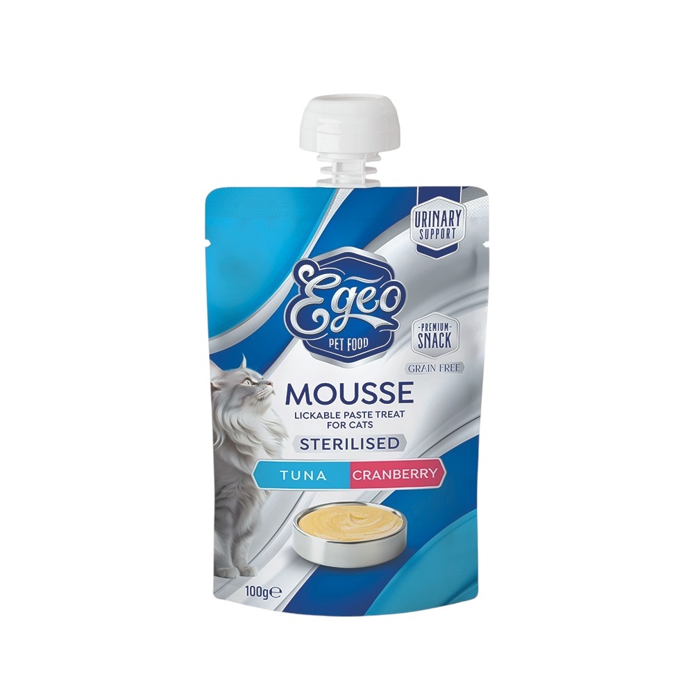 EG501.jpg EGEO CAT MOUSSE STERILIZED TUNA, KRILL CRANBERRY 12X100gr - Image 1