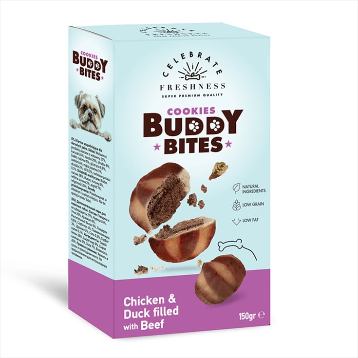 84557.jpg CELEBRATE BUDDY BITES COOKIES CHICKEN AND DUCK FILLED WITH BEEF 150gr - Image 1
