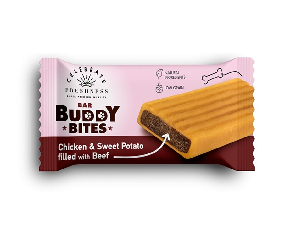 84559.jpg CELEBRATE BUDDY BITES BAR CHICKEN AND SWEET POTATO FILLED WITH BEEF 25-30gr - Image 1