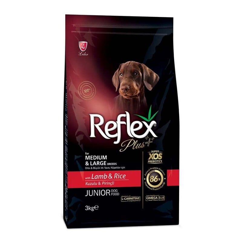 L10904.jpg REFLEX PLUS MEDIUM LARGE BREED JUNIOR DOG FOOD LAMB 3KG - Image 1
